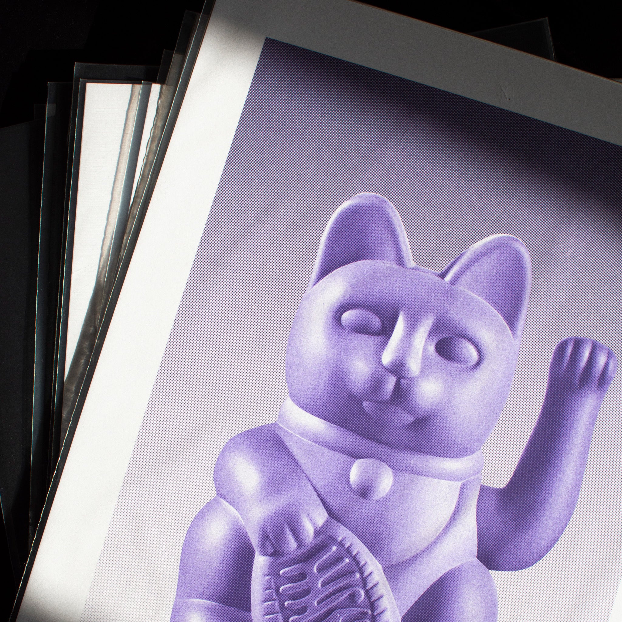 Risographie Artprint Lucky Cat Lilac