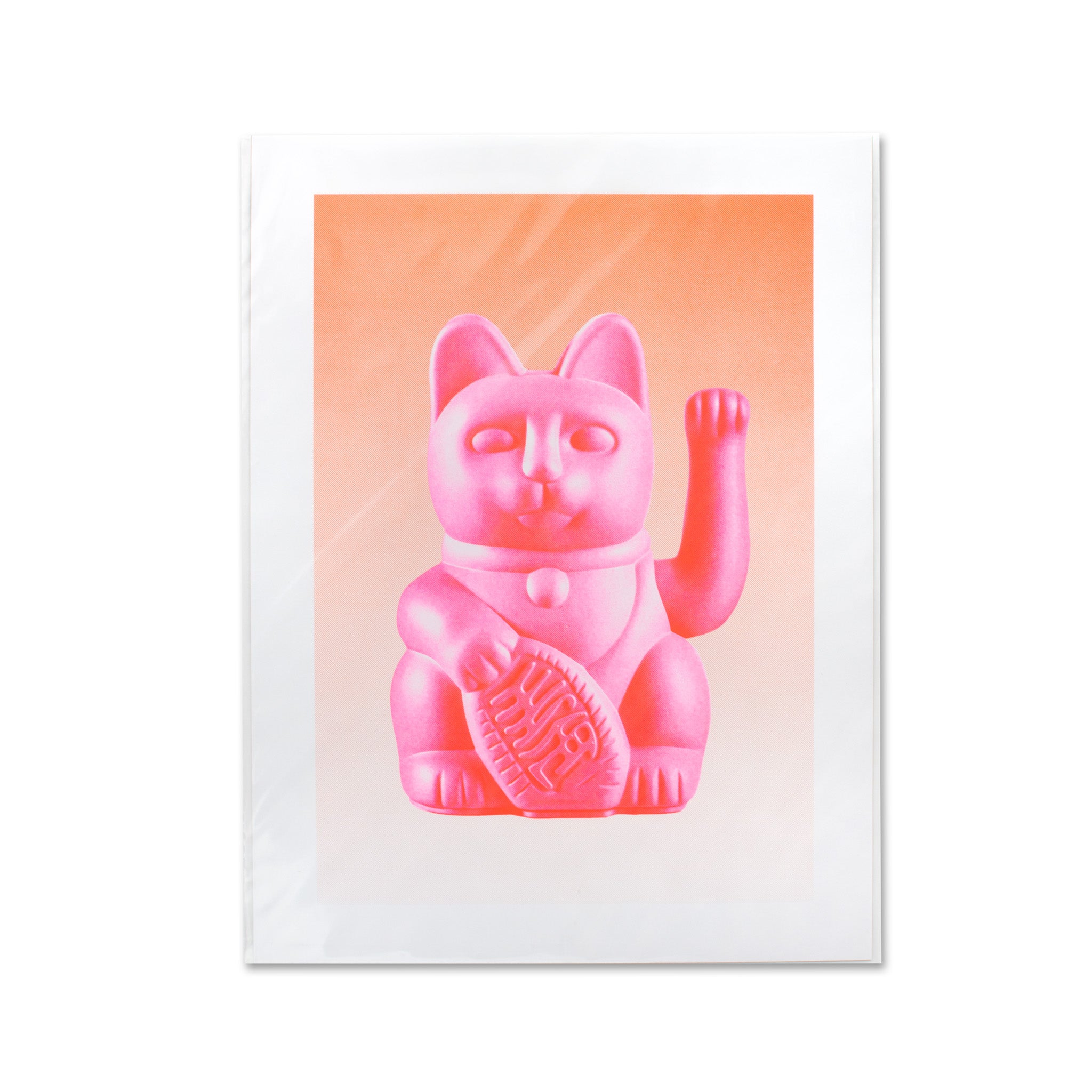 Risography Artprint Lucky Cat Pink