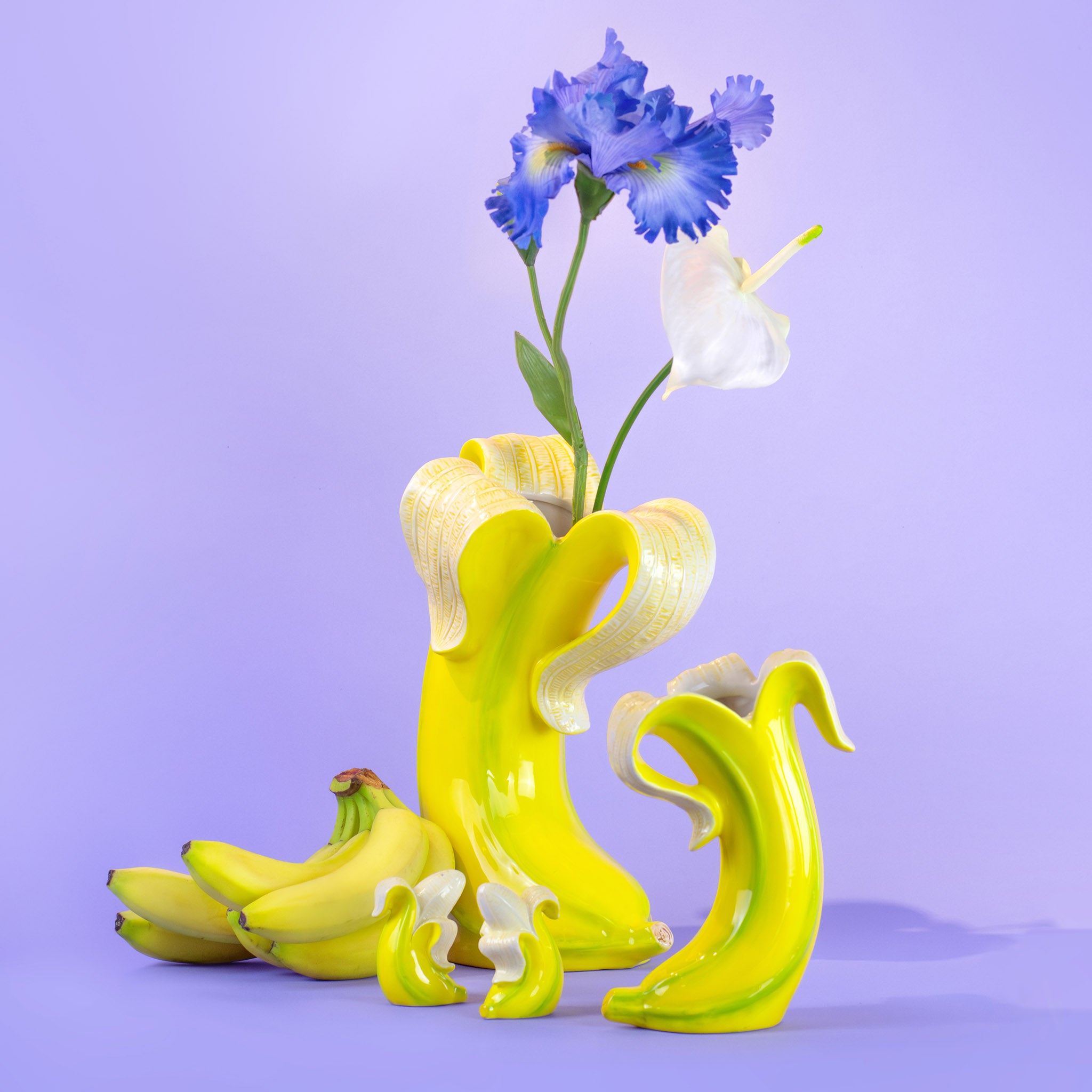Donkey Products Banana Romance Kerzenhalter 2er Set – Gelb, Aus Dolomit-Keramik, 8,5x7x7 Cm