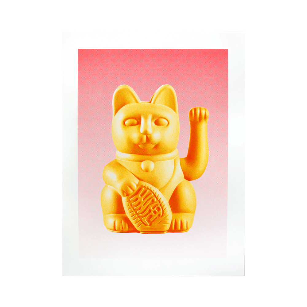 Risographie Artprint Lucky Cat Peach