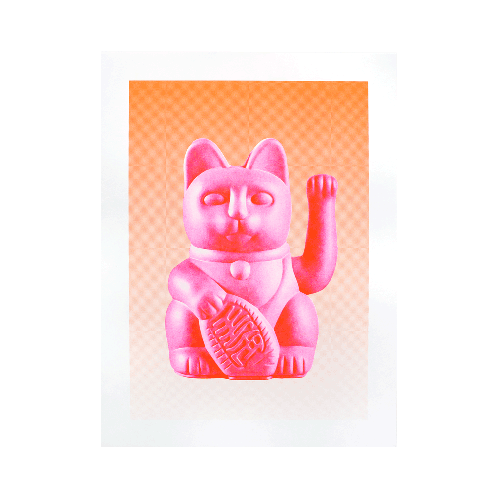 Risographie Artprint Lucky Cat Pink