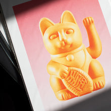 Load image into Gallery viewer, Risography Artprint | Lucky Cat Peach