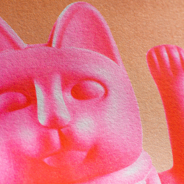 Risography Artprint | Lucky Cat Pink